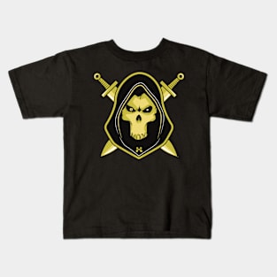 Yellow Skull Skeleton Swordsman Melee Warrior Kids T-Shirt